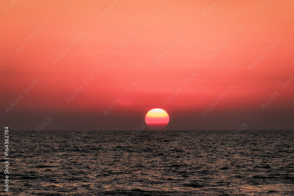 Beautiful red sunset in the sea, seascape