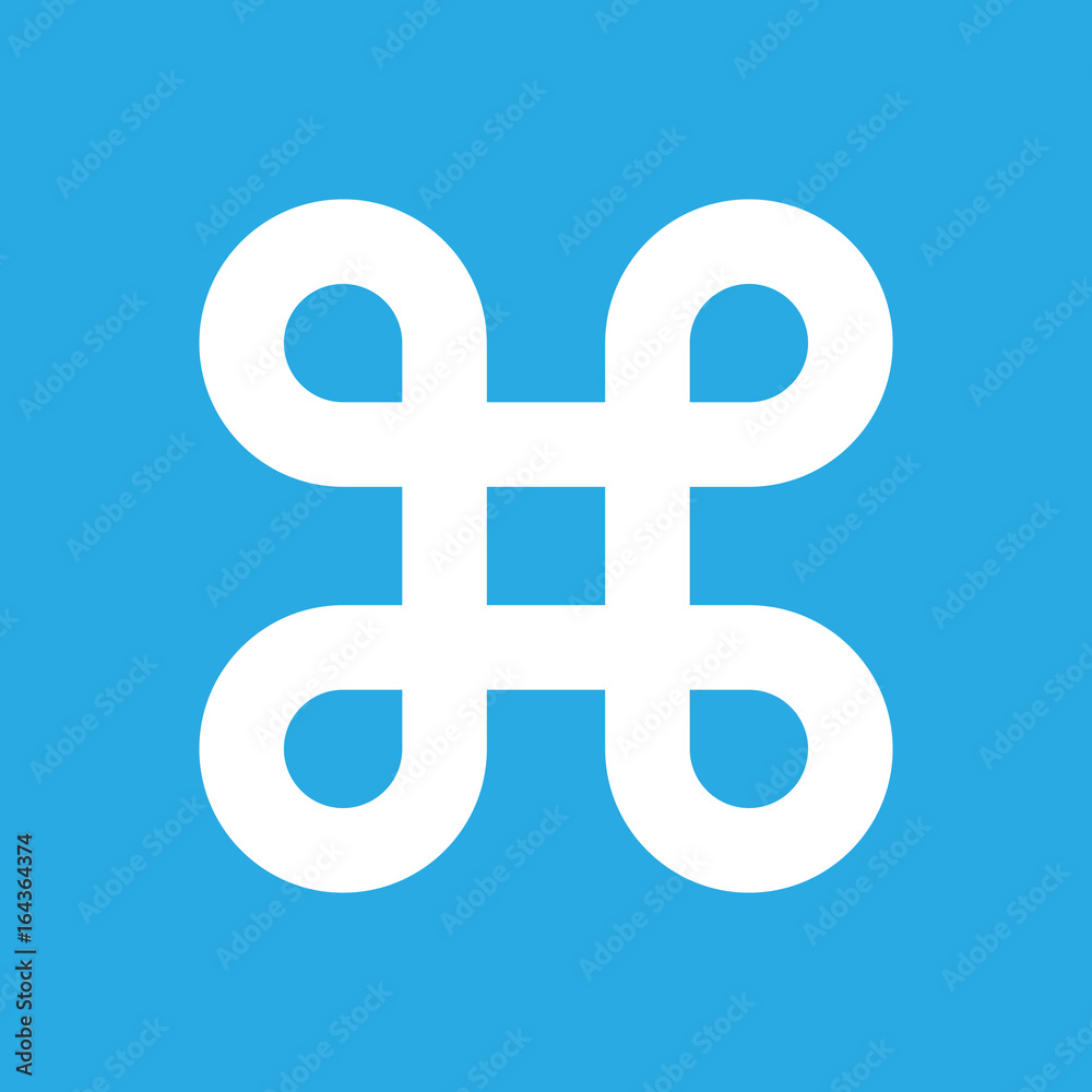 Bowen knot symbol for command key. Simple flat white illustration on blue background. Bowen knot symbol for command key. Simple flat white illustration on blue background.