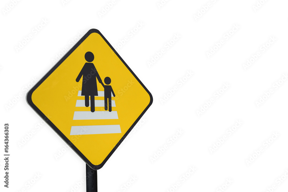 Caution people crossing traffic sign isolated on white background Caution people crossing traffic sign isolated on white background