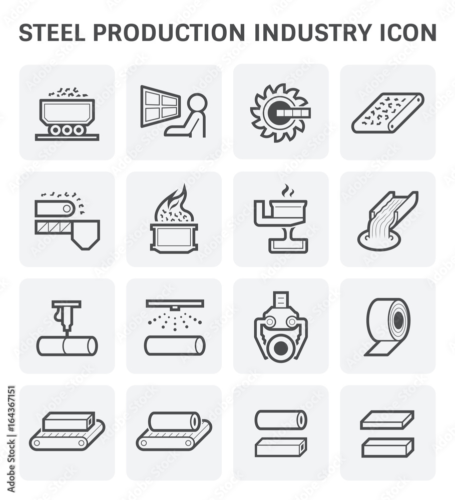 Steel production industry, manufacturing and metallurgy vector icon with mining and machine equipment i.e. production line, furnace, foundry. Include process of smelting, casting and making product. Steel production industry, manufacturing and metallurgy vector icon with mining and machine equipment i.e. production line, furnace, foundry. Include process of smelting, casting and making product.