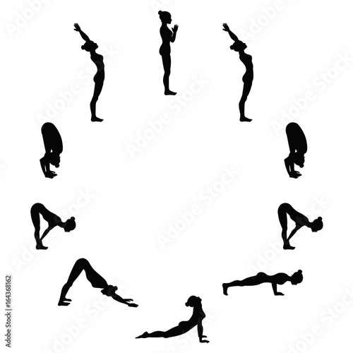 Sun salutation. Surya namaskara A. Yoga sequence.