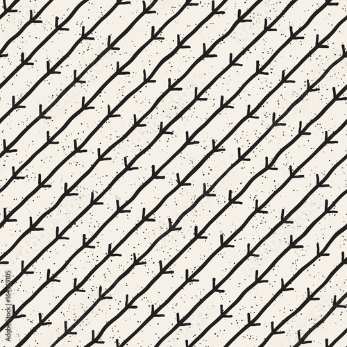 Hand drawn black and white ink abstract seamless pattern. Vector grunge texture. Monochrome geometric shappes paint brush lines