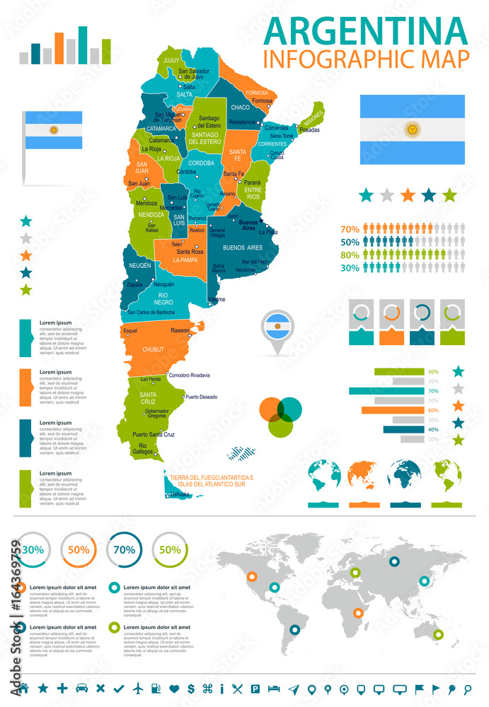 Obraz premium Argentina - infographic map and flag - illustration