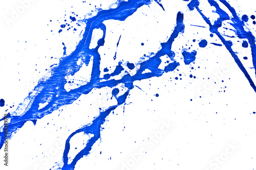 Blue paint splatter, black acrylic paint splash isolated on background texture grunge. Blood splash, spray. Abstract acrylic hand painted splash. Black and white color. Close up.