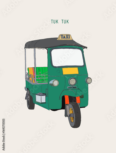 uk Tuk in Bangkok of Thailand. Vector Illustration