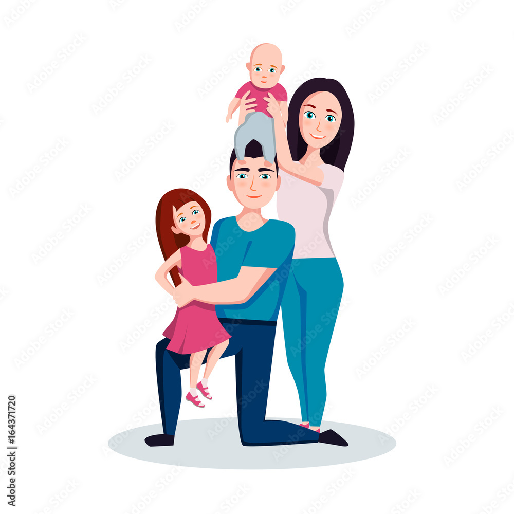 Family mother father son and daughter vector cartoon illustration