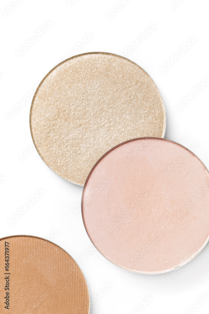 Beige and pink eye shadow or blusher isolated on white background Beige and pink eye shadow or blusher isolated on white background