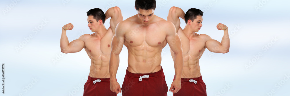 Bodybuilder Bodybuilding Bizeps Bauchmuskeln Sixpack Textfreiraum anspannen posen Muskeln muskulös