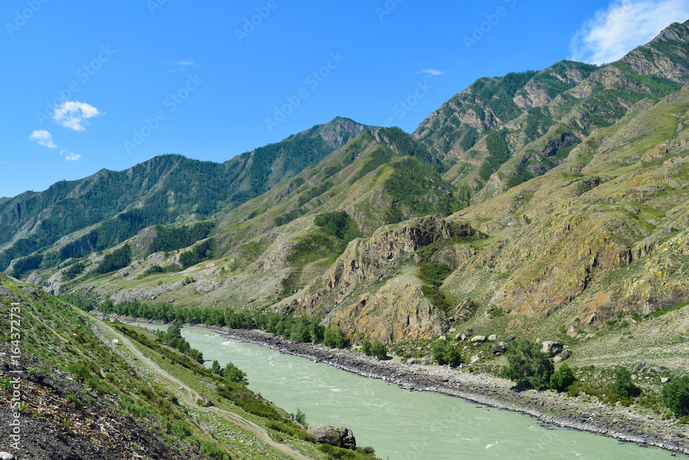 Chuya river flows in Altai mountains. Altay Republic, Siberia, Russia.