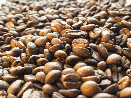Closeup of flying coffee beans.