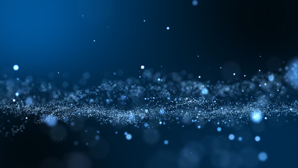 Dark blue and glow particle abstract background.