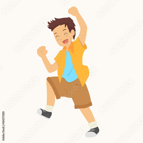 excited happy boy with his fist up in the air vector