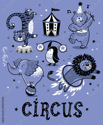 Set of circus cartoon animals