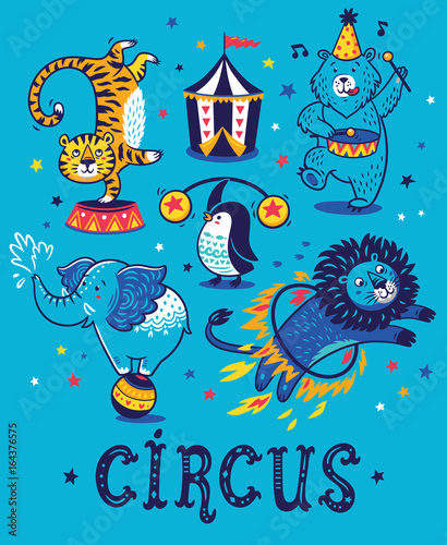 Set of circus cartoon animals