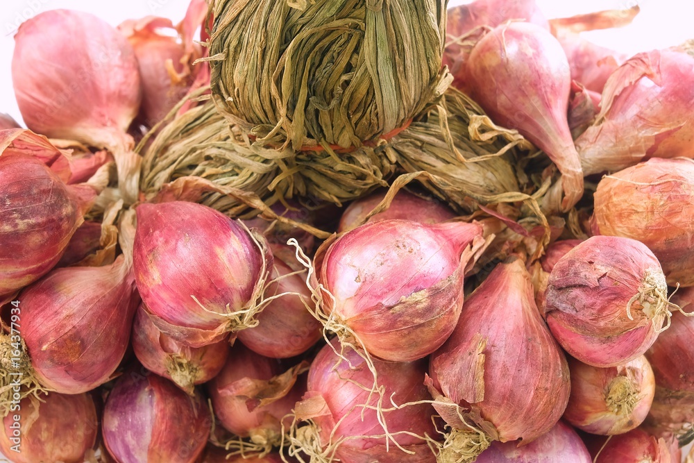 Close Up Bunch of Fresh Red Onions