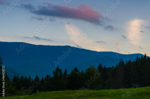 Ukrainian carpathian mountains landscape during the sunset