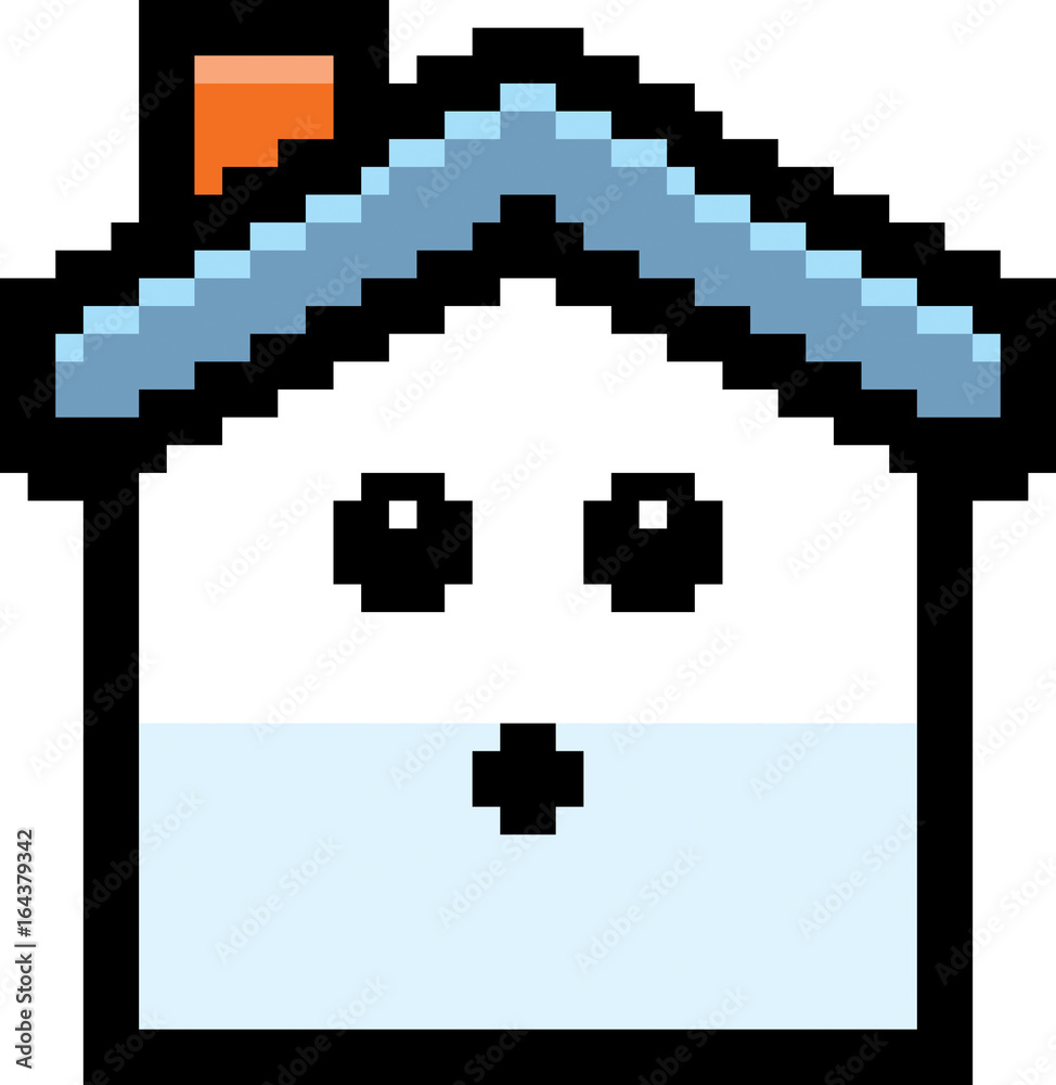 Fototapeta premium Surprised 8-Bit Cartoon House
