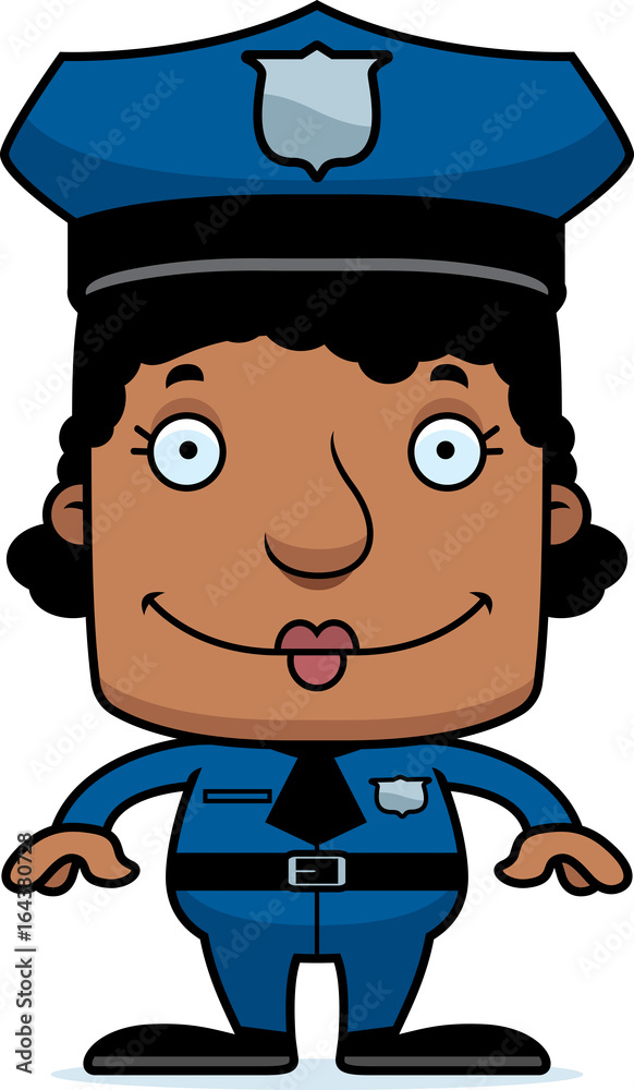 Cartoon Smiling Police Officer Woman