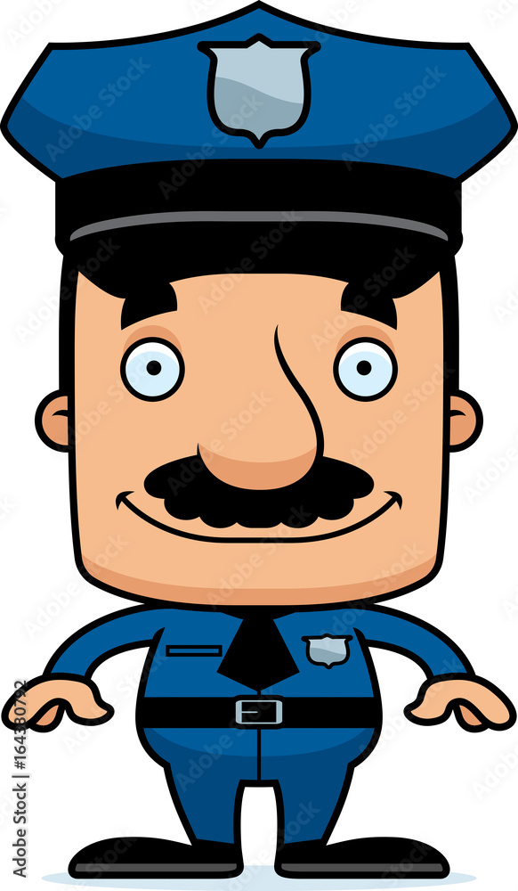 Cartoon Smiling Police Officer Man