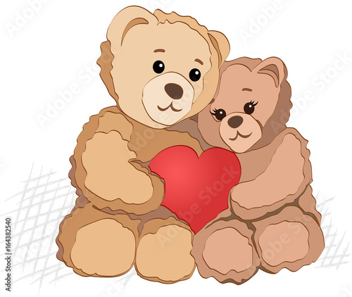 Teddy bears in love holding a heart