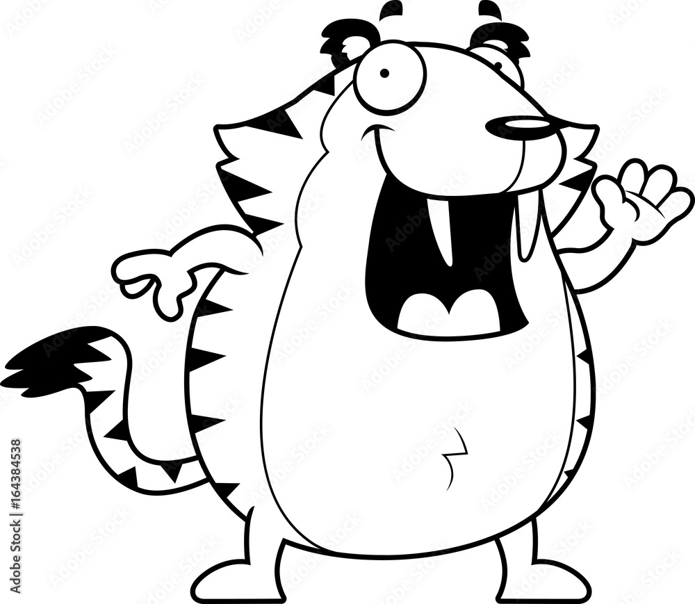 Cartoon Saber-Toothed Tiger Waving Cartoon Saber-Toothed Tiger Waving
