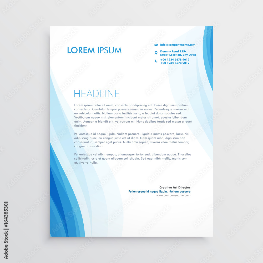 elegant blue letterhead design template with wavy shape