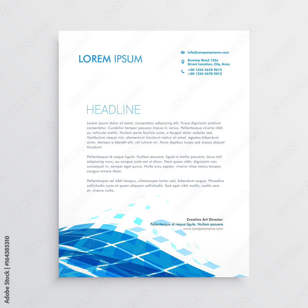 modern letterhead template design with blue abstract wavy shape