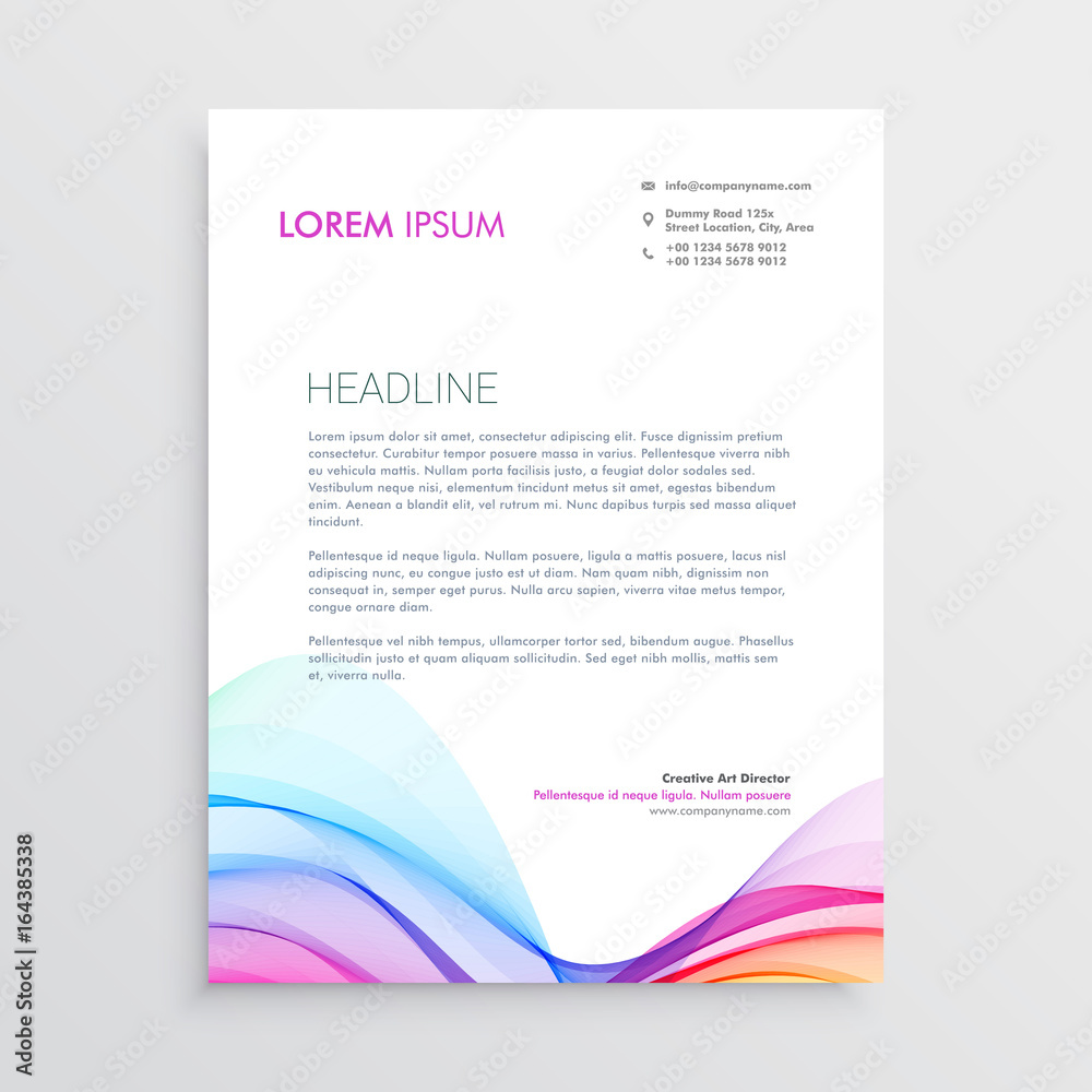 colorful letterhead design template with wavy shape