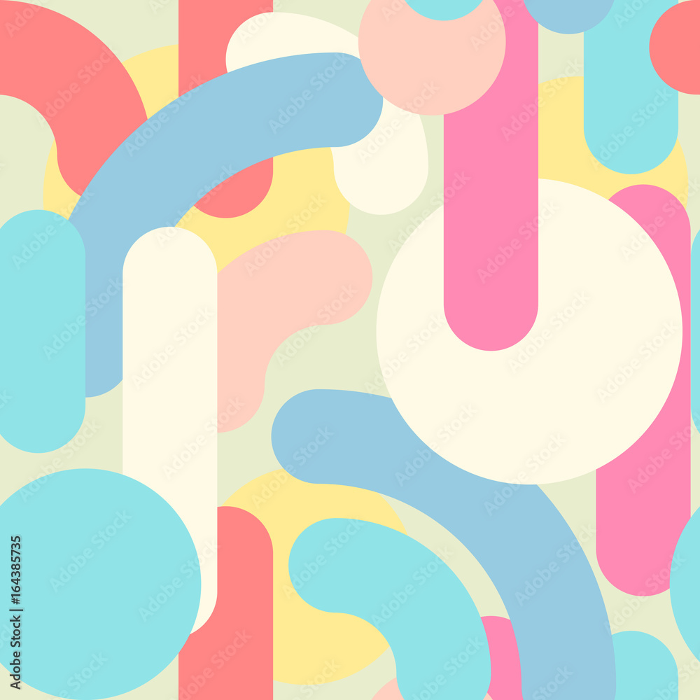 Geometric abstract seamless pattern. Linear motif background. Colorful shapes of curves, strokes and dots