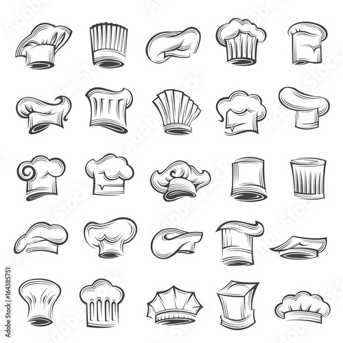 monochrome set of chef and cook hats