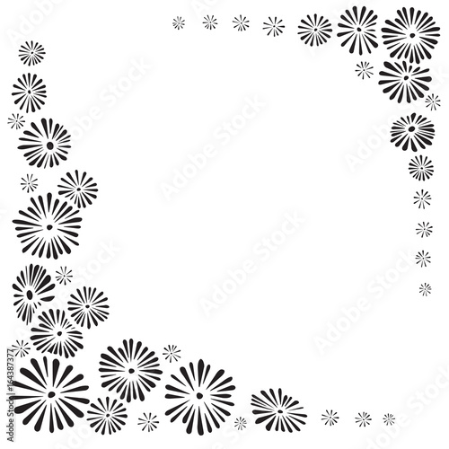 Ornate black corners of abstract flowers. For page decoration, card, label. 