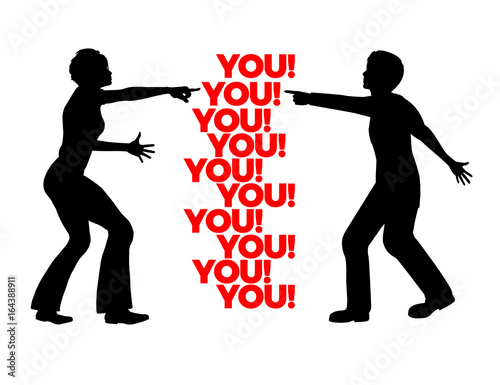 Playing the Blame Game. Wife and husband accusing each other aggressively