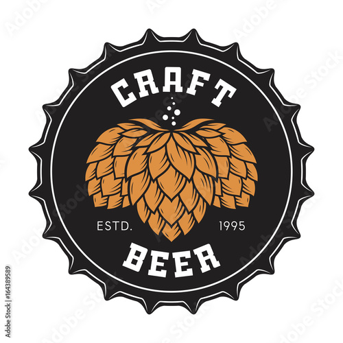 Illustration of craft beer bottle cap with hops