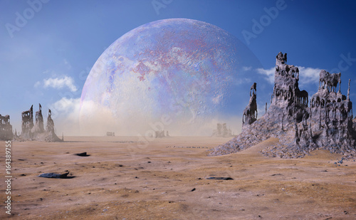 alien planet landscape with strange rock formations 
