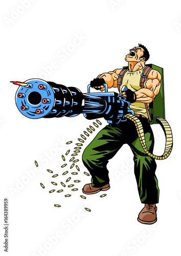 war soldier with a machine gun,illustration,logo,color