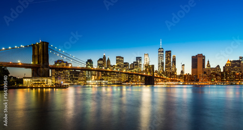 Evening view of Downtown Manhattan with Brooklyn Bridge from Brooklyn Dumbo area © eileen10