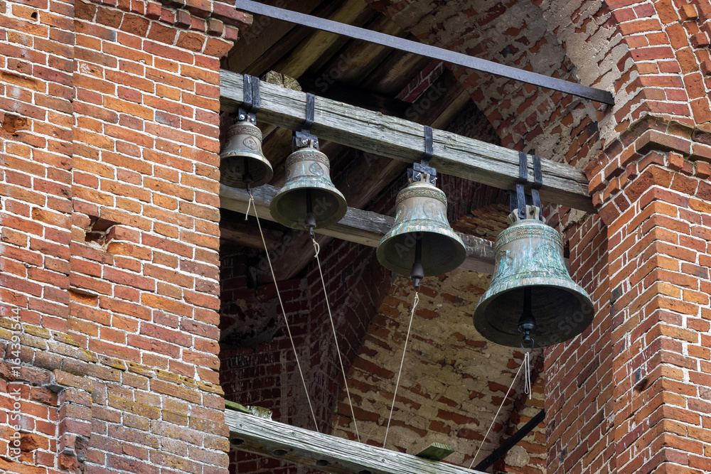 Russian church bells in the bell tower of the Church of the Assumption ...