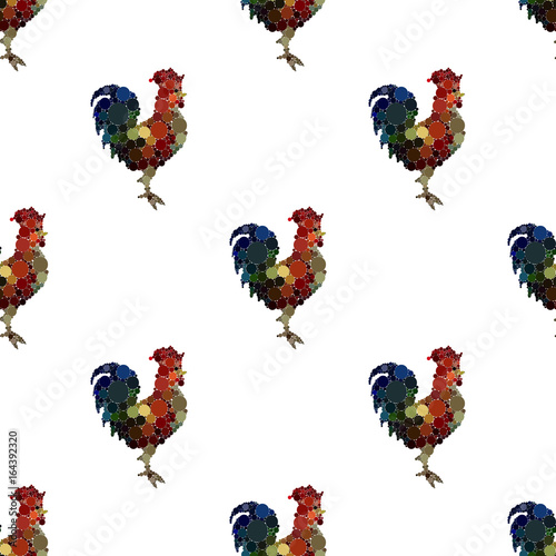 Seamless pattern background with roosters. Symbol of 2017 year. Black and white rooster texture. Rooster silhouette icon.