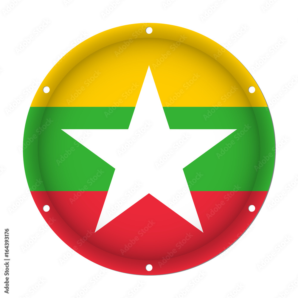 round metallic flag of Myanmar with screw holes round metallic flag of Myanmar with screw holes