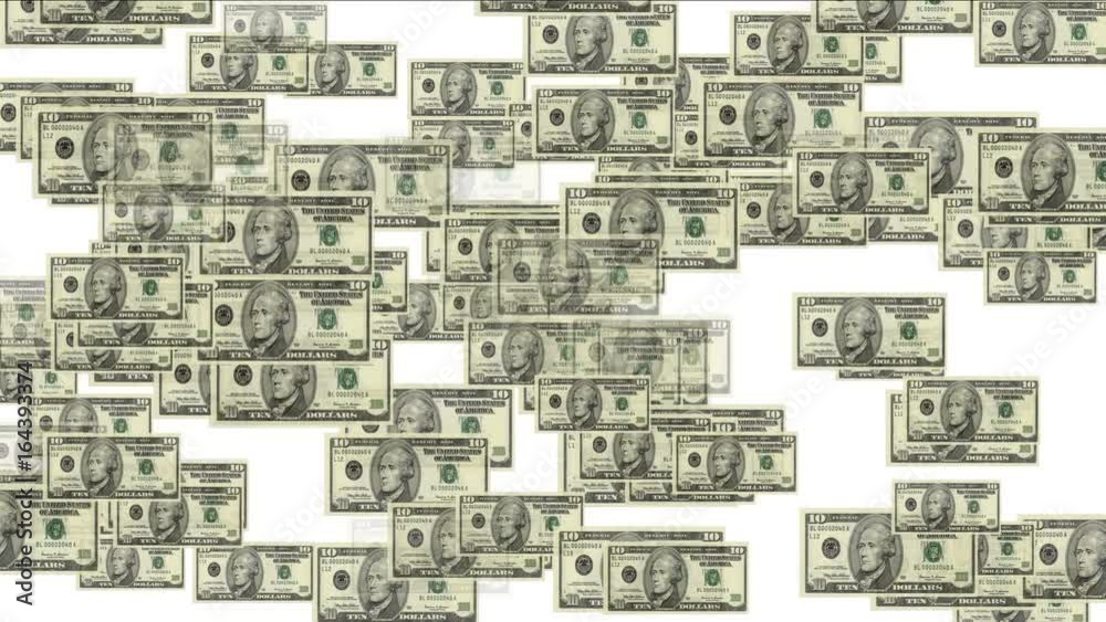 4k Float 10 dollars money wealth background. 4k Float 10 dollars money wealth background.