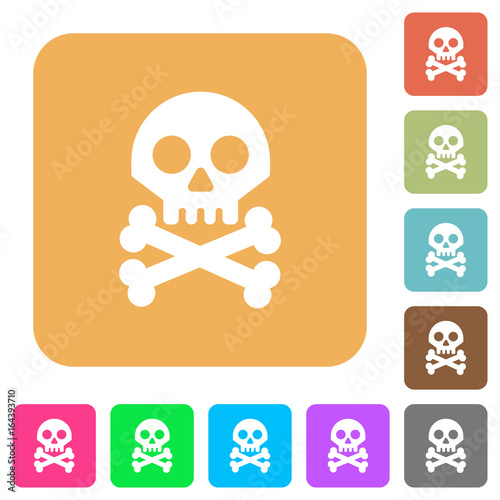 Skull with bones rounded square flat icons