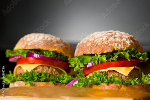 Food. burger, dark background