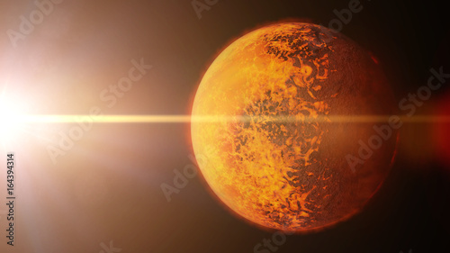 Fototapeta Naklejka Na Ścianę i Meble -  exoplanet TRAPPIST-1b, tidally locked alien planet lit by a dwarf star