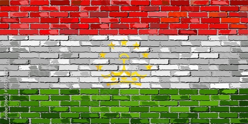 Flag of Tajikistan on a brick wall - Illustration, 
Tajikistan flag on brick textured background, 
Abstract grunge mosaic vector