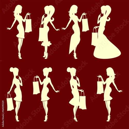 silhouette of a girl with a bag set