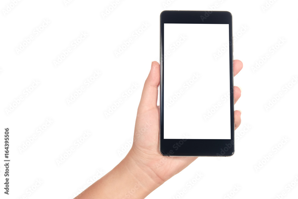 Hand holding smartphone isolated on white background Hand holding smartphone isolated on white background