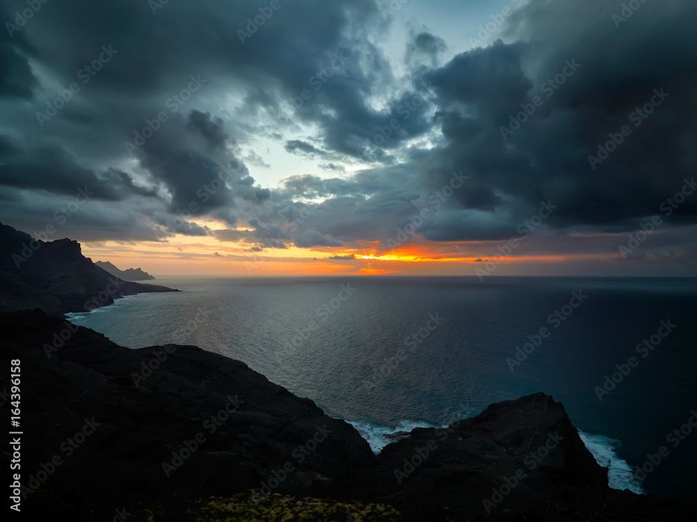 The coast of Atlantic ocean at  sunset, Gran Canaria, Canary islands, Spain