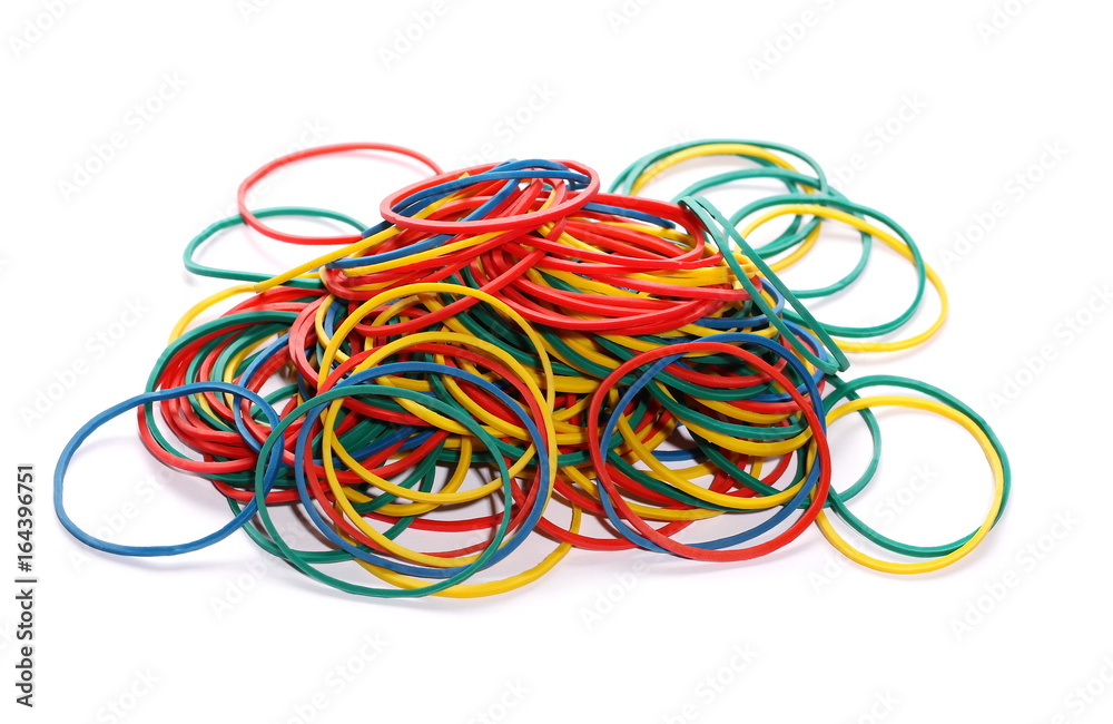 pile colorful rubber bands isolated on white 