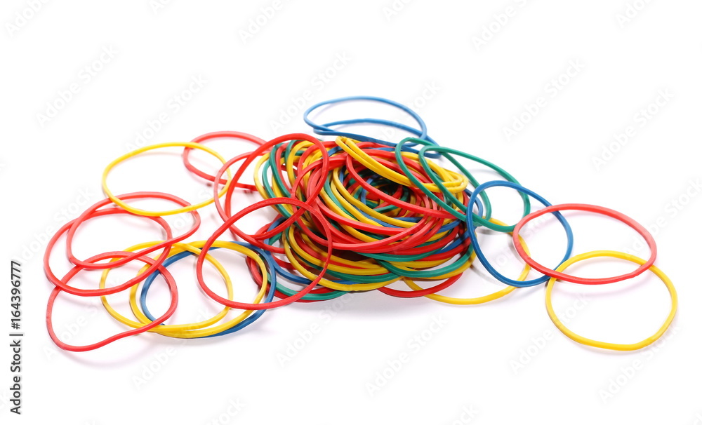 pile colorful rubber bands isolated on white pile colorful rubber bands isolated on white