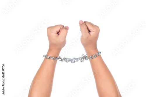Hands in chain isolated on white background